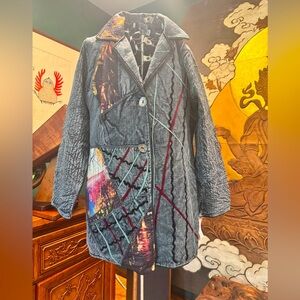Parsley and Sage brand Slate Blue/Gray and Red Blazer with Quilted Design